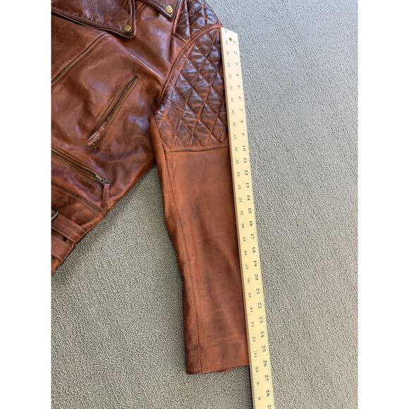 FZ Merchandise Men's Brown Leather Motorcycle Jacket Quilted Shoulders - Picture 9 of 16